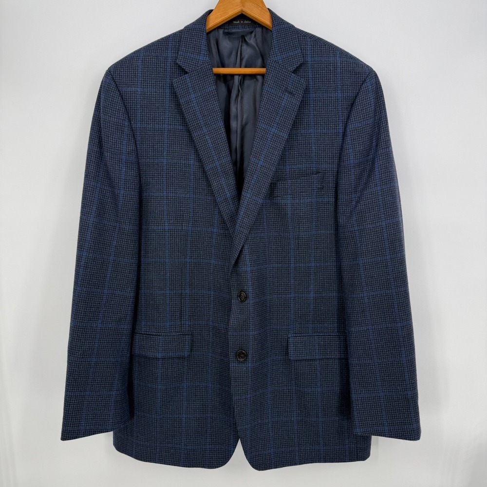 Lauren Ralph Lauren Men's Blue Plaid Blazer 44L 100% Wool Two Button Sport Coat